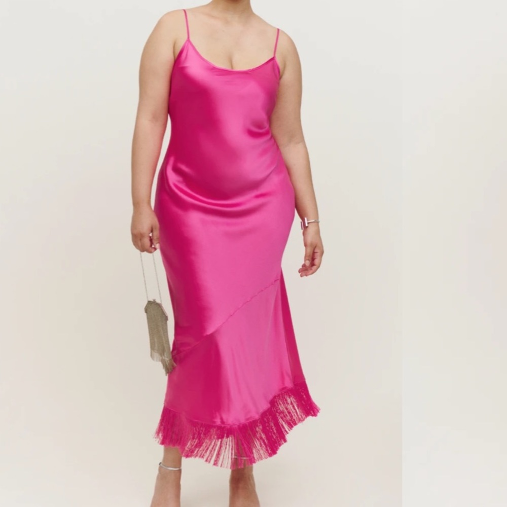 Reformation Alisal silk slip dress in hot pink